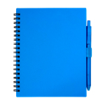 Libreta de plástico reciclado con bolígrafo con soporte tinta azul color azul segunda vista frontal