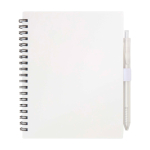 Libreta de plástico reciclado con bolígrafo con soporte tinta azul color blanco segunda vista frontal