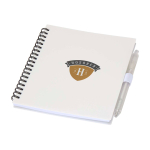 Libreta de plástico reciclado con bolígrafo con soporte tinta azul color blanco vista impresión tampografía