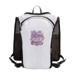 Chaleco de hidratación para running impermeable y reflectante color arena vista trasera con logo