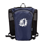 Chaleco de hidratación para running impermeable y reflectante color azul marino vista trasera con logo