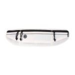 Riñonera para running con varios bolsillos y elementos reflectantes color arena segunda vista frontal