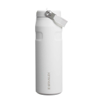 Botella de acero inox reciclado con tapa abatible de pajita 700ml Stanley IceFlow™ 2.0 color blanco/azul segunda vista frontal