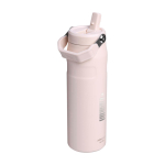 Botella de acero inox reciclado con tapa abatible de pajita 700ml Stanley IceFlow™ 2.0 color rosa claro vista impresa logo 2