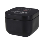 Vela aromática en lata cuadrada con aroma de vainilla 50g color negro vista impresión tampografía