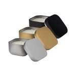 Vela aromática en lata cuadrada con aroma de vainilla 50g color dorado segunda vista varios colores