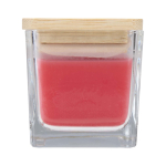 Vela aromática en tarro de vidrio con tapa de bambú 40g color rojo segunda vista frontal