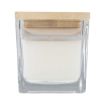 Vela aromática en tarro de vidrio con tapa de bambú 40g color blanco segunda vista frontal