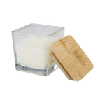Vela aromática en tarro de vidrio con tapa de bambú 40g color blanco
