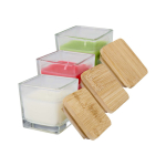 Vela aromática en tarro de vidrio con tapa de bambú 40g color blanco segunda vista varios colores