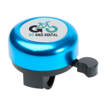 Timbre para bicicleta de aluminio y plástico con un sonido fuerte color azul vista impresión tampografía