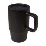 Taza de cerámica con tapa de plástico y asa grande 450ml color negro