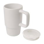 Taza de cerámica con tapa de plástico y asa grande 450ml color blanco segunda vista