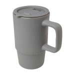 Taza de cerámica con tapa de plástico y asa grande 450ml color gris