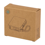 Batería externa de plástico reciclado con carga rápida 10.000 mAh color negro segunda vista con caja