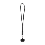 Lanyard para móvil de plástico reciclado con cable de carga 5 en 1 65W color negro tercera vista frontal
