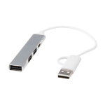 Hub de aluminio reciclado con 4 puertos de carga y transferencia color plateado