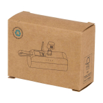 Batería externa 2 en 1 de plástico reciclado con soporte plegable color negro segunda vista con caja