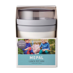 Fiambrera mini de plástico con doble compartimento 420ml Mepal Ellipse Mini color blanco segunda vista con caja