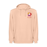 Sudadera unisex con capucha y acabado lavado 250 g/m2 Roly Kenia color coral vista impresión serigrafía