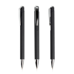 Bolígrafo de aluminio con pulsación y detalles plateados tinta azul color negro vista 11