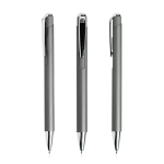 Bolígrafo de aluminio con pulsación y detalles plateados tinta azul color gris oscuro