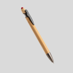 Bolígrafo de bambú con punta táctil y detalles metálicos tinta azul color rojo