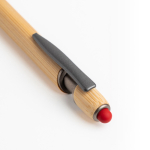 Bolígrafo de bambú con punta táctil y detalles metálicos tinta azul