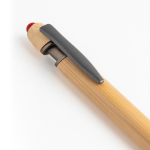 Bolígrafo de bambú con punta táctil y detalles metálicos tinta azul vista 1