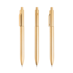 Bolígrafo ecológico con clip integrado y relieve a rayas tinta negra color dorado