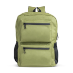 Mochila de piel PU con bolsillos frontales y laterales de malla 15.6” color verde oliva