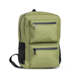 Mochila de piel PU con bolsillos frontales y laterales de malla 15.6” color verde oliva vista 1
