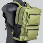 Mochila de piel PU con bolsillos frontales y laterales de malla 15.6” color verde oliva