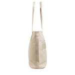 Bolsa de piel sintética con bolsillos ocultos y cinta trolley 15.6” color beige vista 3