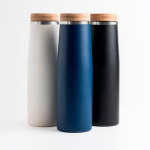 Botella térmica de acero inoxidable con tapa de bambú natural 550ml vista 1