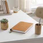 Agenda diaria en español y portugués con funda de tacto de ante A5 color marrón claro