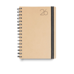 Agenda diaria en español y portugués con funda de piel PU y doble anilla A5 color beige