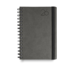 Agenda diaria en español y portugués con funda de piel PU y doble anilla A5 color gris oscuro