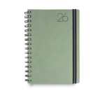 Agenda diaria en español y portugués con funda de piel PU y doble anilla A5 color verde bosque