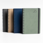 Agenda diaria en español y portugués con funda de piel PU y doble anilla A5 vista con varios colores