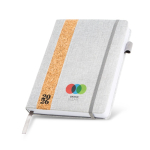 Agenda diaria en español y portugués con funda de lino y corcho A5 vista con logo impreso