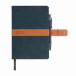 Agenda de vista diaria en español y portugués con tapa nubuck A5 color azul marino