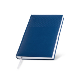 Agenda diaria con cinta plateada en español y portugués y cubierta de PU A5 color azul marino vista 1