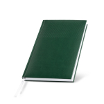 Agenda diaria con cinta plateada en español y portugués y cubierta de PU A5 color verde oscuro vista 1