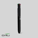 Bolígrafo multifunción de aluminio reciclado mate y tinta de 4 colores color negro vista con logo impreso
