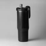 Vaso térmico de acero inoxidable reciclado con pajita abatible 900ml color negro vista 2