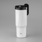 Vaso térmico de acero inoxidable reciclado con pajita abatible 900ml color blanco vista con logo impreso