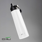 Vaso térmico eco de acero inoxidable reciclado con asa y pajita 1L color blanco vista con logo impreso
