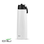 Vaso térmico eco de acero inoxidable reciclado con asa y pajita 1L color blanco vista con logo impreso