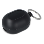 Auriculares pequeños en estuche del tamaño de un llavero color negro segunda vista